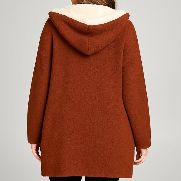 NWT  ZARA KNIT  L PTP 27in OPEN CARDI w HOOD - Picture 2 of 3